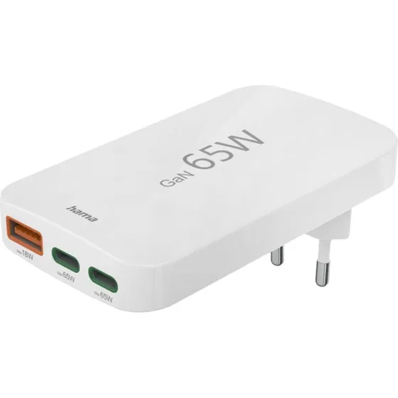 Hama 65W Flachladegerät 2x USB-C, 1x USB-A weiß