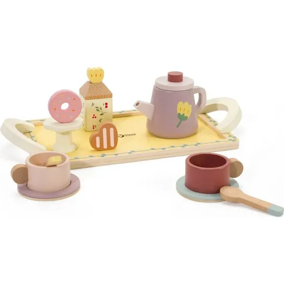 Classic World Tee-Set Grace, 14-teiliges Holzspielzeug in Rosa/Gelb