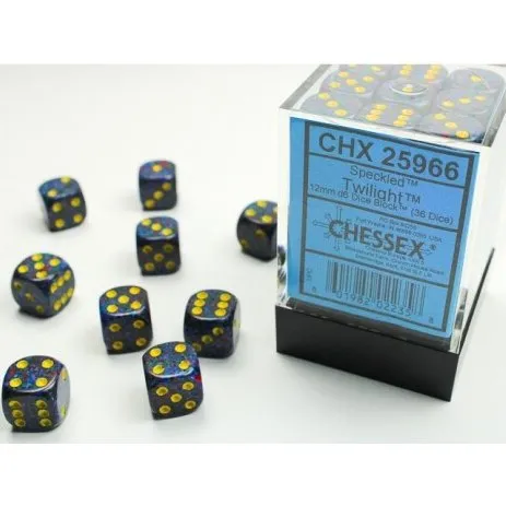 Speckled Twilight Würfel 12 mm (36 x W6) in Acrylbox
