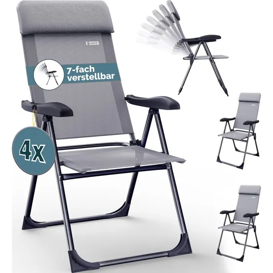 Casaria Gartenstuhl klappbar 4er-Set Grau Alu 7-fach verstellbar