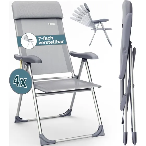 Casaria 4er-Set Gartenstühle Silber Alu 7-fach verstellbar