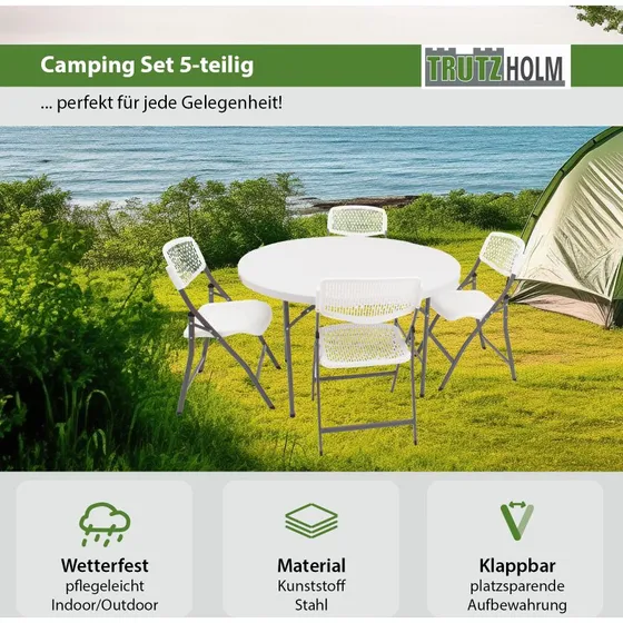 TRUTZHOLM Campingset Rund 120 cm mit 4 Klappstühlen