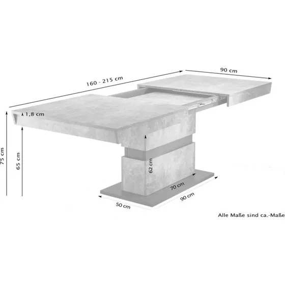 byLIVING Matthew Esszimmertisch Beton-Optik 160-215 cm
