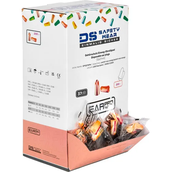 EarProtect 200 Paar Ohrstöpsel Einweg PU-Schaumstoff orange/lila/weiß