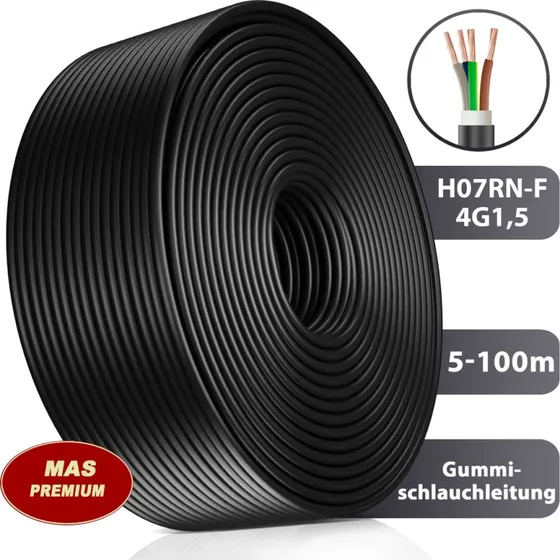H07RN-F 4G 1,5 mm² Schwarz Gummischlauchleitung 5–100 m