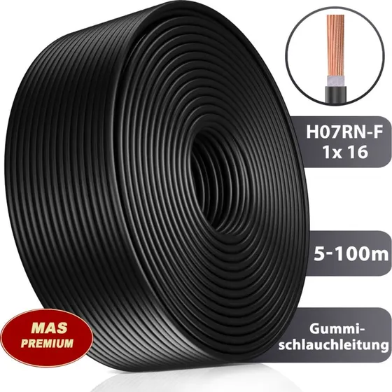 H07RN-F 1x16 mm² Gummischlauchleitung Schwarz 5–100 m