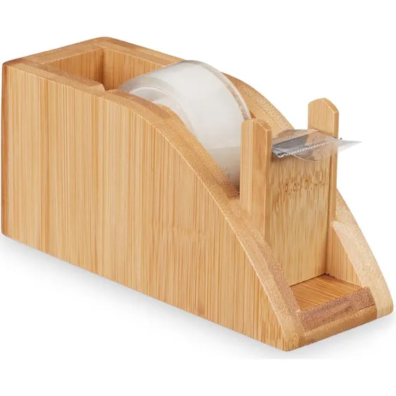 Bambus Tischabroller für 25 mm Klebestreifen, Natur