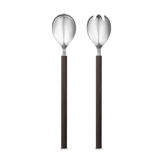 Georg Jensen Bernadotte Salatbesteck 29,2 cm Edelstahl poliert / Eiche geruchert