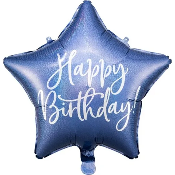 PartyDeco Folienballon Stern Happy Birthday blau 40 cm