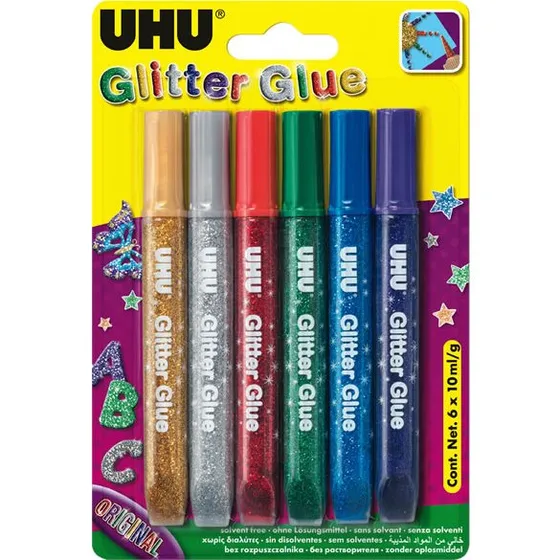 UHU Glitter Glue Original 6 x 10 ml