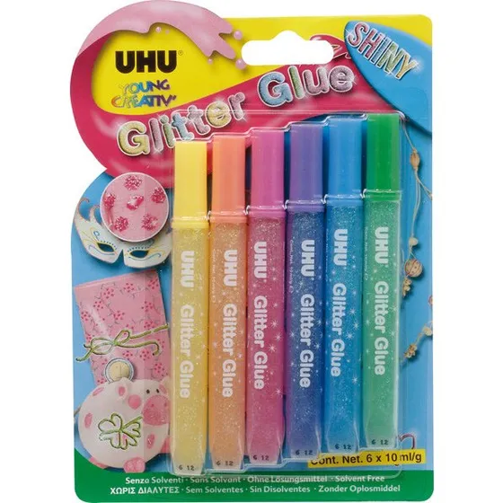 UHU Glitter Glue Shiny 6x10ml Kinder Set