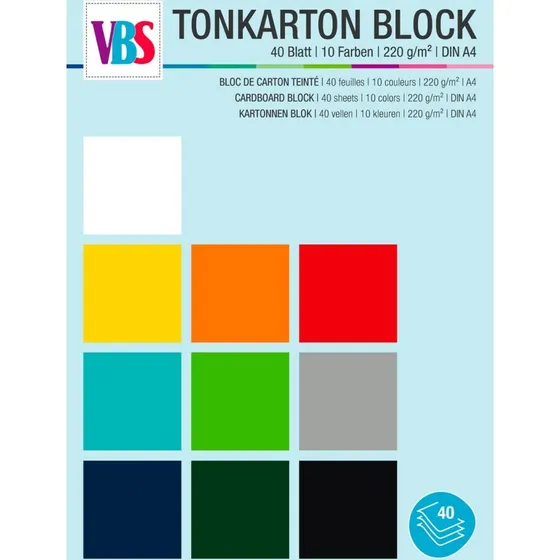 VBS XXL Tonkarton-Block 40 Blatt 220 g/m² DIN A4 10 Farben