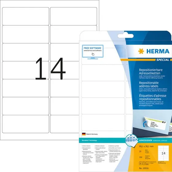 HERMA 10016 Repositionierbare Etiketten 99,1 x 38,1 mm weiß