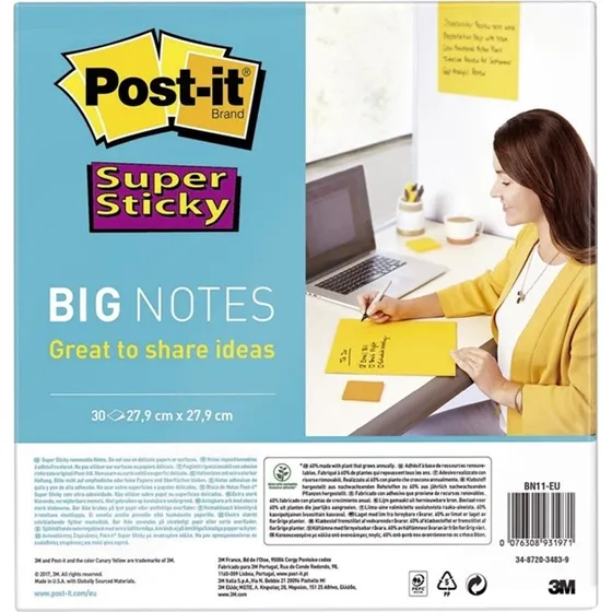 Post-it® Super Sticky Big Notes 279x279 mm, Gelb, 30 Blatt