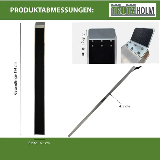 TRUTZHOLM Alu-Auffahrschiene 194 cm, 50 kg, grau/schwarz