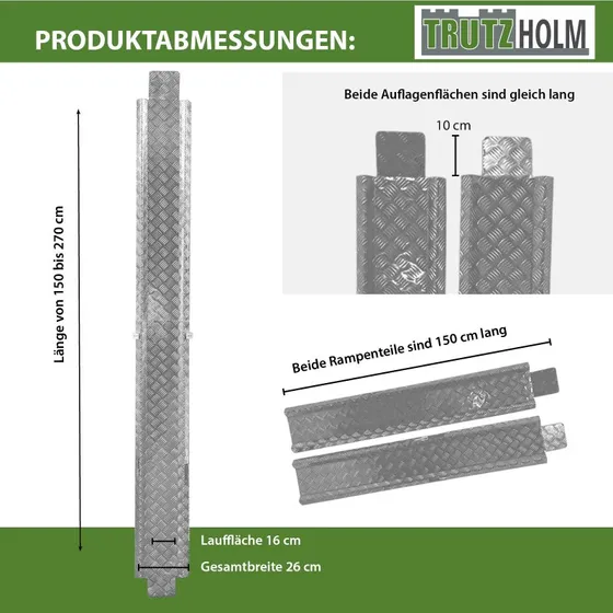 TRUTZHOLM Alu Auffahrschiene 150-270 cm, 50 kg, verstellbar