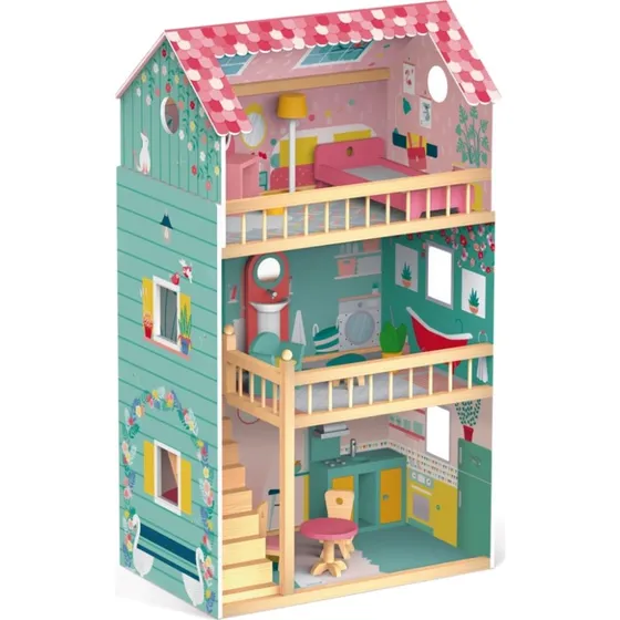 Janod Mademoiselle Puppenhaus 3-Ebenen, rosa, 105 cm