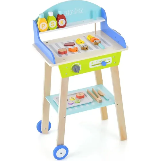 Holz-Grill-Kochspielzeug mit Zubehör für Kinder ab 3 Jahren