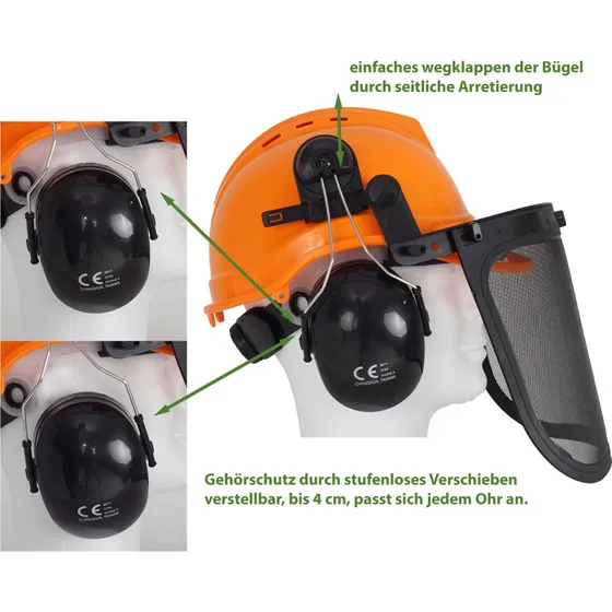 Forsthelm Forstschutzhelm mit Visier & Gehörschutz 50-66 cm orange