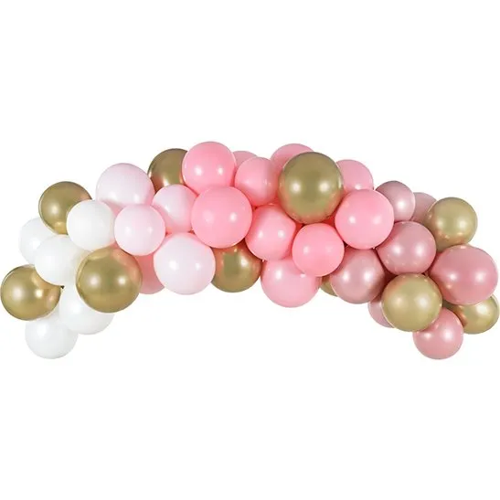 Ballongirlande DIY Set Rosa-Weiß-Gold, 60 Ballons, 2,5 m Band
