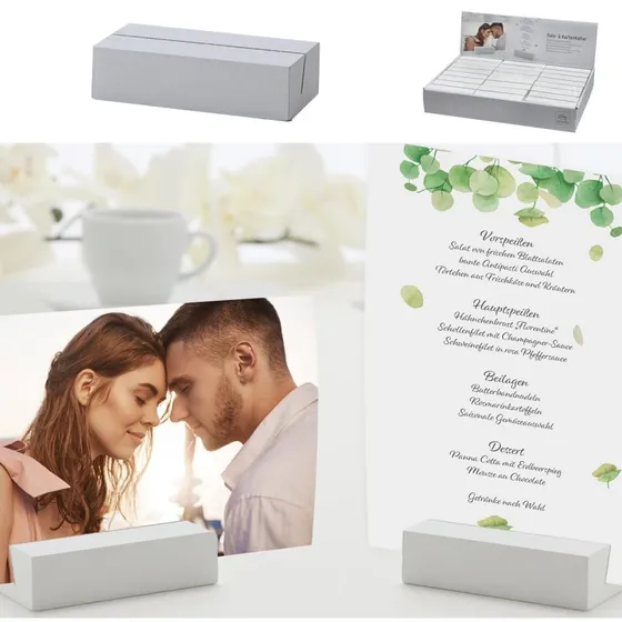Cardholder 24er Set Tischkartenhalter MDF wei 4x8 cm