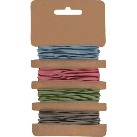 Glorex Gummibänder 4 x 3 m, Ø 1 mm, blau/pink/grün/grau