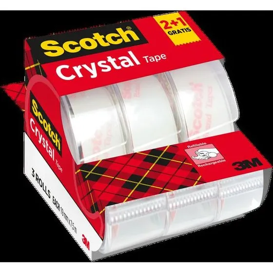 3M Scotch Crystal Klebeband 19 mm x 7,5 m, 2 Rollen + 1 GRATIS