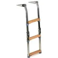 Edelstahl-Badeleiter 3 Stufen klappbar mit Holzstufen