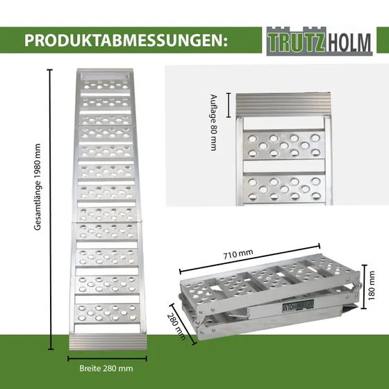 TRUTZHOLM Alu Auffahrrampe 198 cm 2-fach klappbar grau 340 kg
