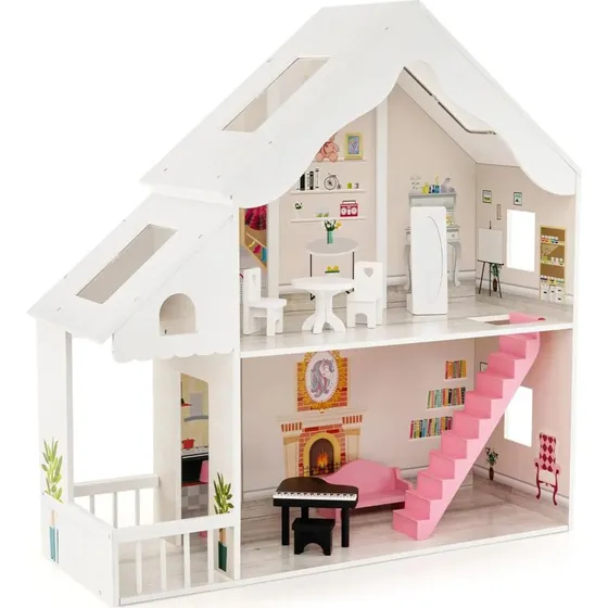FB32379IT Puppenhaus 2-stöckig mit Möbeln, 81x30x86cm