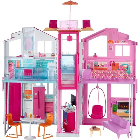 Barbie 3-Etagen Stadthaus TS800104 mit Aufzug und Dachlounge