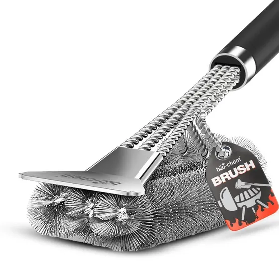 bio-chem Grillbürste Edelstahl mit Schaber & Hitzeschutz