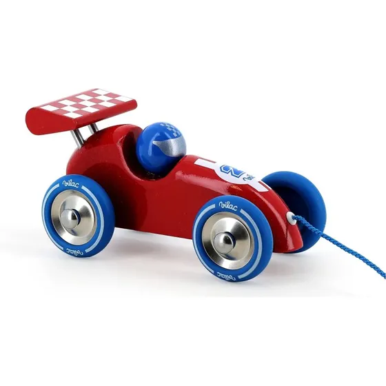 Vilac Rennwagen zum Ziehen rot-blau, 16 cm, Holz, Made in France
