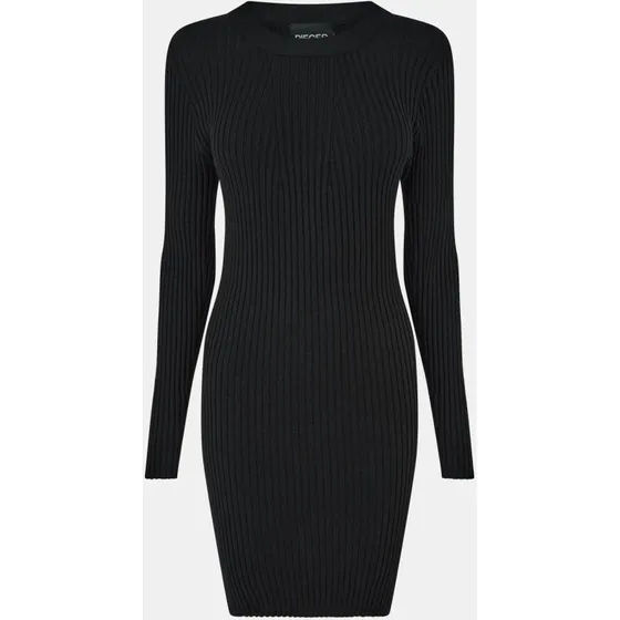 Pieces Langarm-Strickkleid schwarz knielang