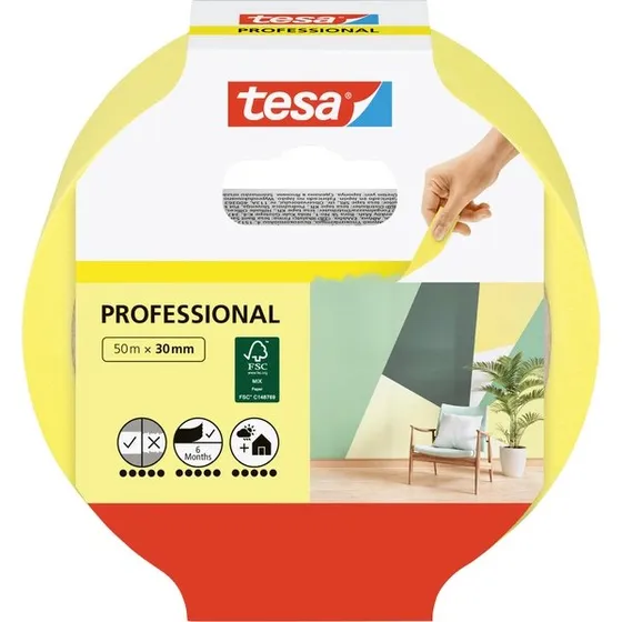 tesa Malerband Professional 50 m x 30 mm Gelb