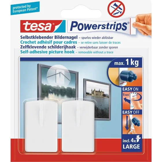 tesa Powerstrips Bildernagel Weiß 2 Stück bis 1 kg