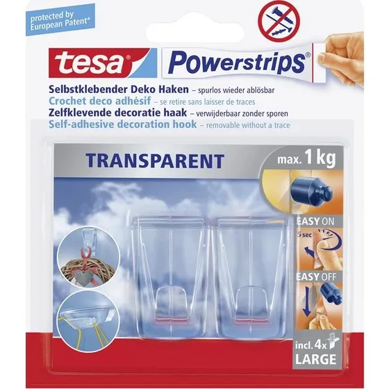 tesa Powerstrips Deco-Haken transparent 2 Stck