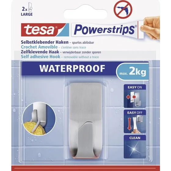 tesa Powerstrips Waterproof Haken Metall silber-matt