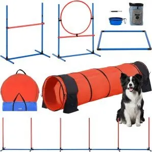 VEVOR 5-teiliges Agility-Set für Hunde mit verstellbaren Hürden & erweitertem Tunnel