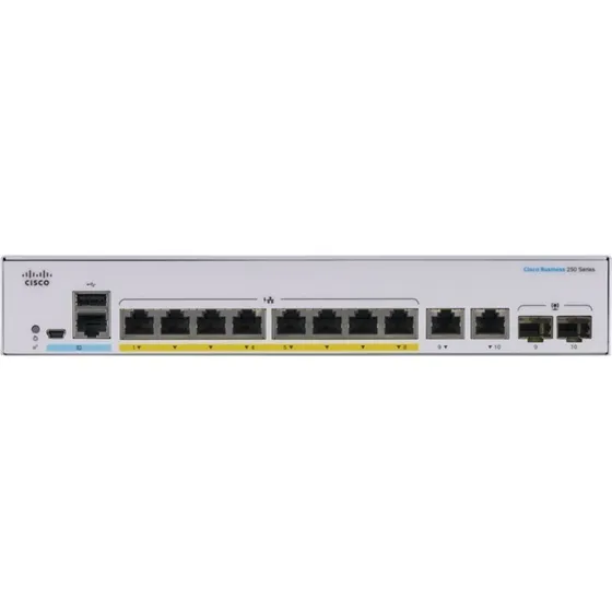 Cisco CBS250-8PP-E-2G-EU Managed Switch L2/L3, 8x Gigabit PoE+