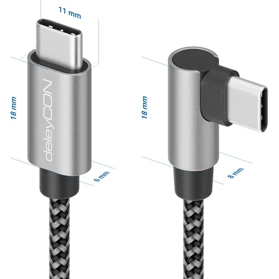 deleyCON 0,3m USB-C 90° PD3.0 60W Schnellladekabel