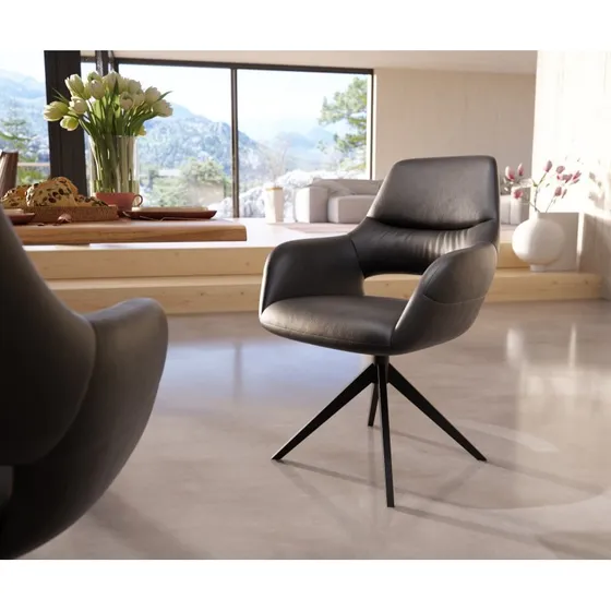 Yago-Flex Esszimmerstuhl Echtleder Schwarz mit Taschenfederkern