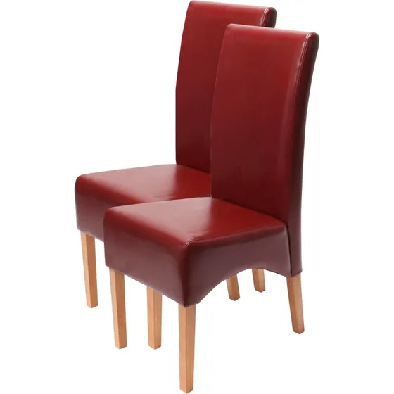 Latina 6er-Set Esszimmerstuhl, rot, Leder, helle Beine