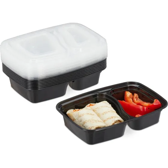 EcoFresh 10er Set Meal Prep Boxen 2 Fächer Schwarz/Transparent