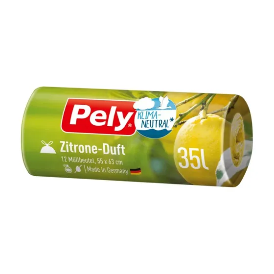 PELY® Klimaneutral 35 L Müllbeutel mit Zitronen-Duft, 12 Stück