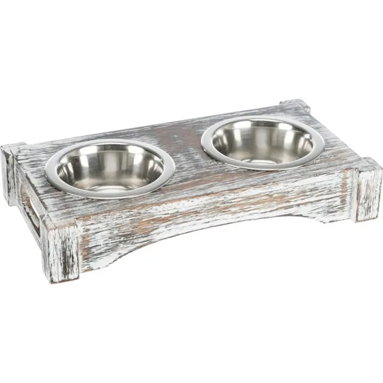 TRIXIE Napf-Set Edelstahl/Holz 2x 0,2 l weiß