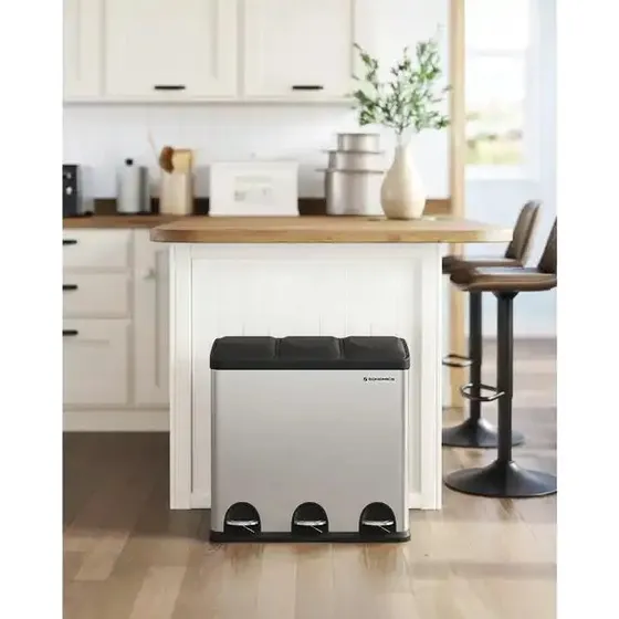 SONGMICS Mülltrenner 45 L (3 x 15 L), Edelstahl, Silber