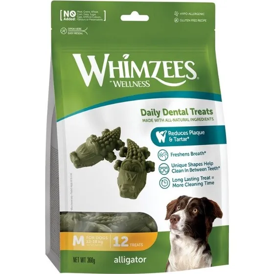 Whimzees Alligator M 360g (12 Stück) – Vegetarischer Zahnpflegesnack