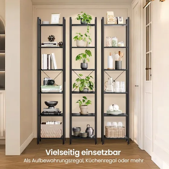 VASAGLE Bücherregal 6 Ebenen Ebenholzschwarz 30x40x187,5 cm