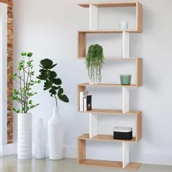 Sofia S-Form Bücherregal Buchenholzoptik/Weiß 189 cm